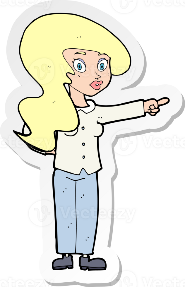 sticker of a cartoon pretty woman pointing png