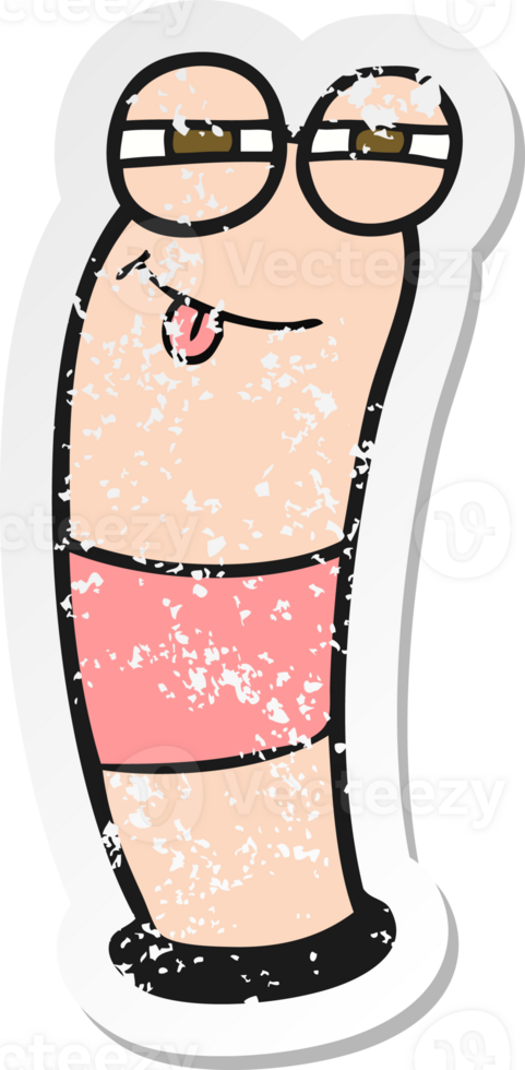 retro distressed sticker of a cartoon worm png