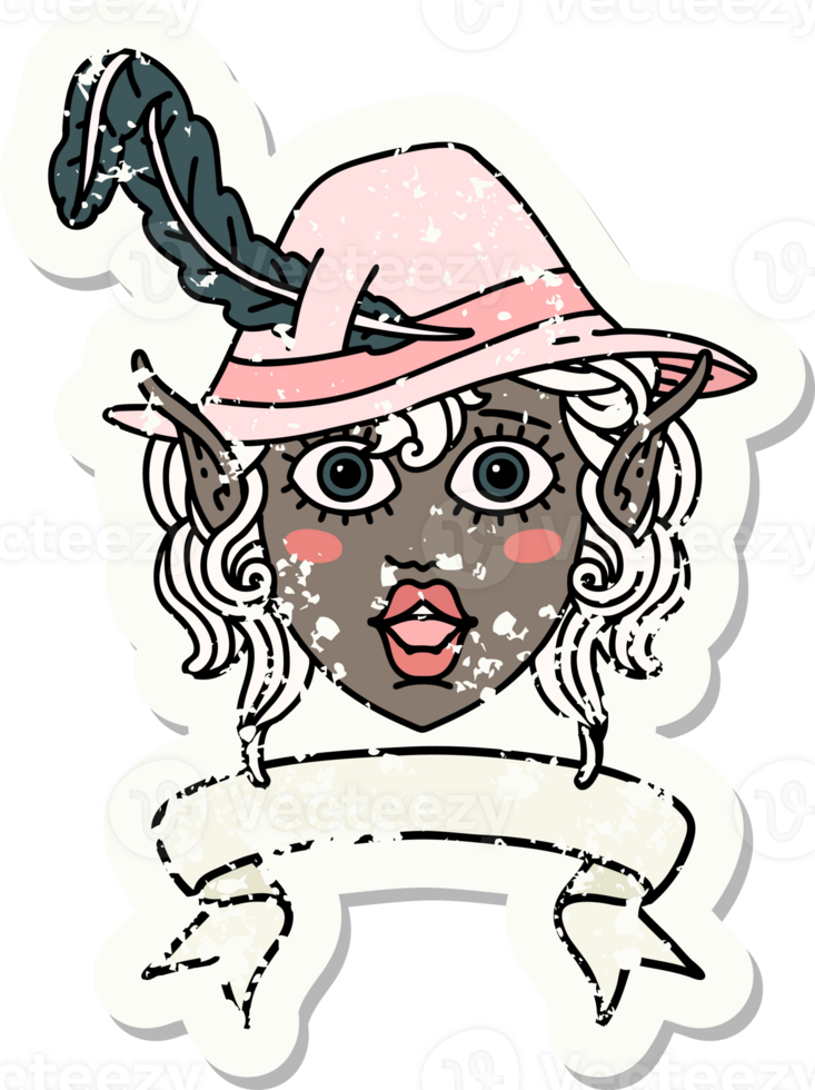 Retro Tattoo Style elf bard character face with banner png
