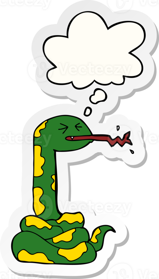 cartoon hissing snake with thought bubble as a printed sticker png