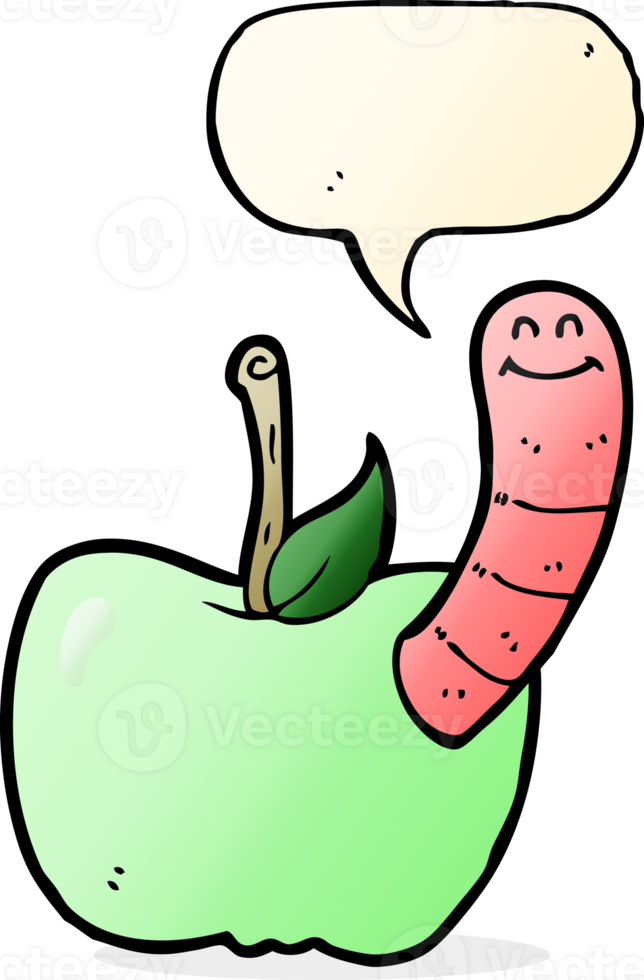 cartoon apple with worm with speech bubble png