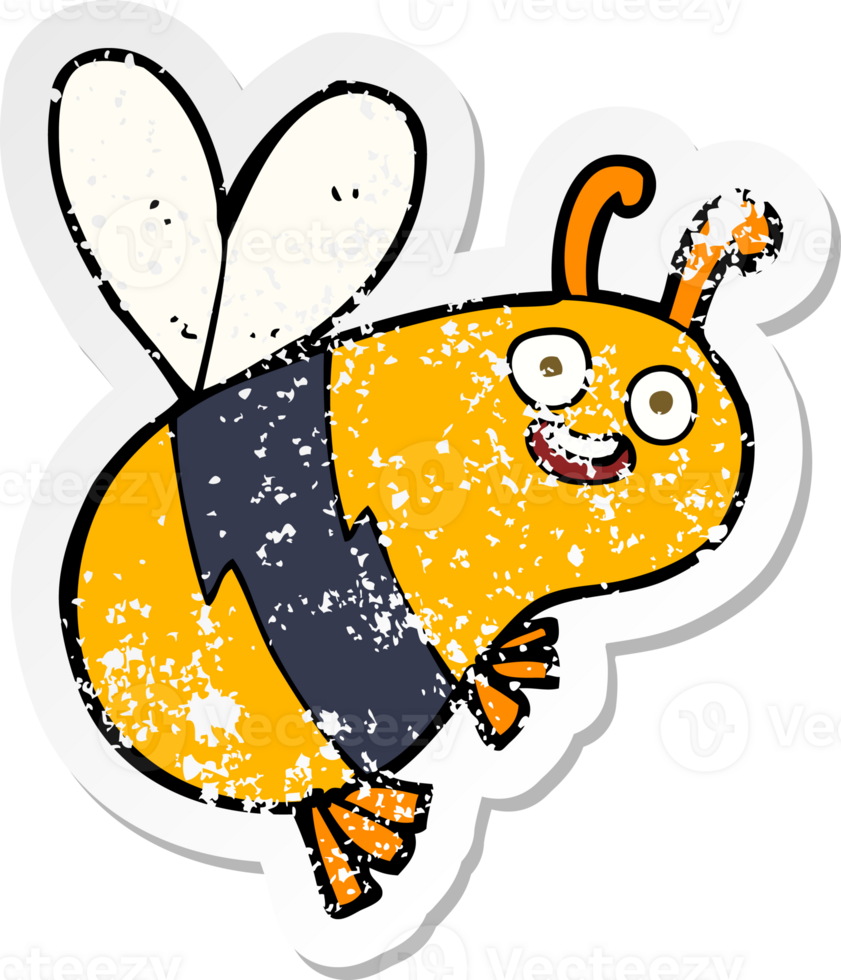 retro distressed sticker of a funny cartoon bee png