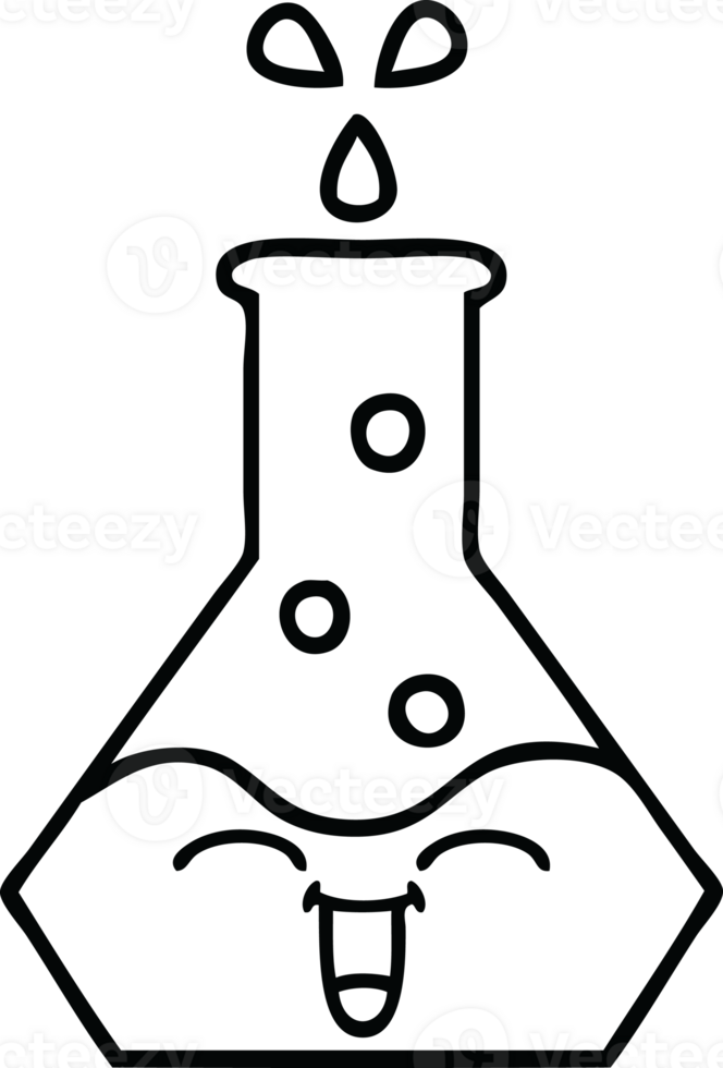 line drawing cartoon of a science beaker png