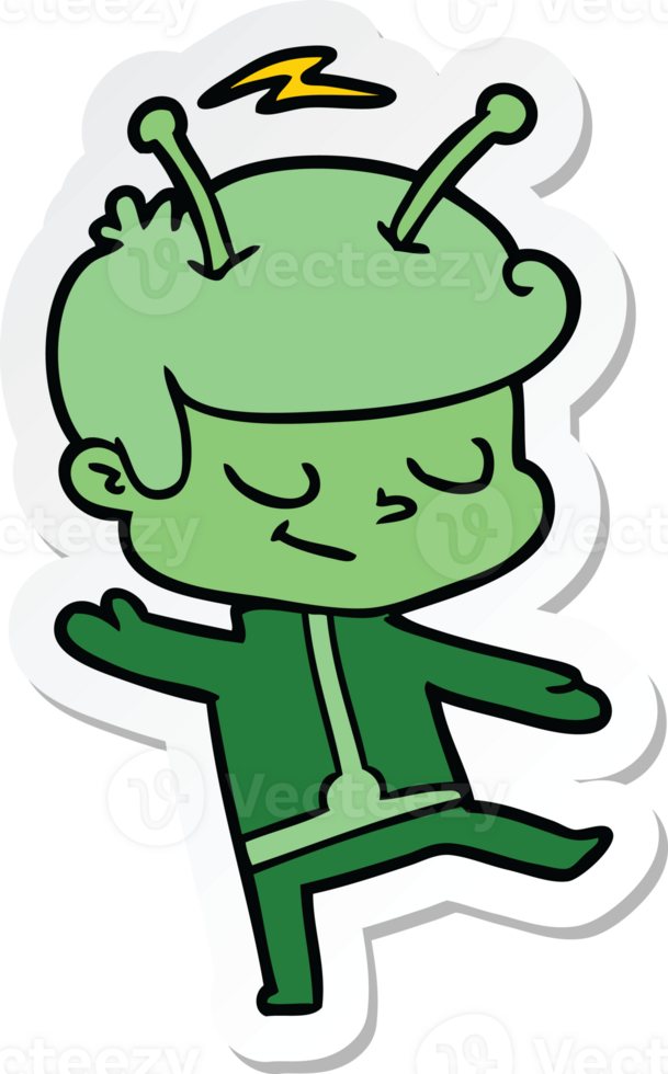 sticker of a friendly cartoon spaceman dancing png