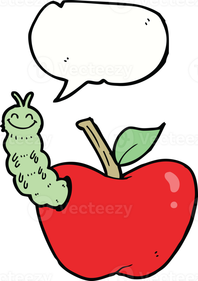 cartoon apple with bug with speech bubble png