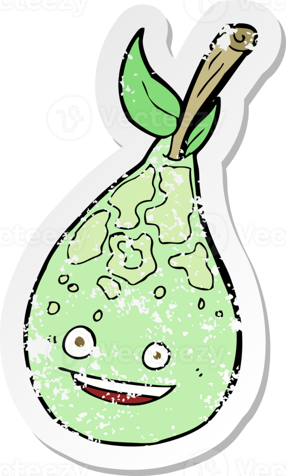 retro distressed sticker of a happy pear cartoon png