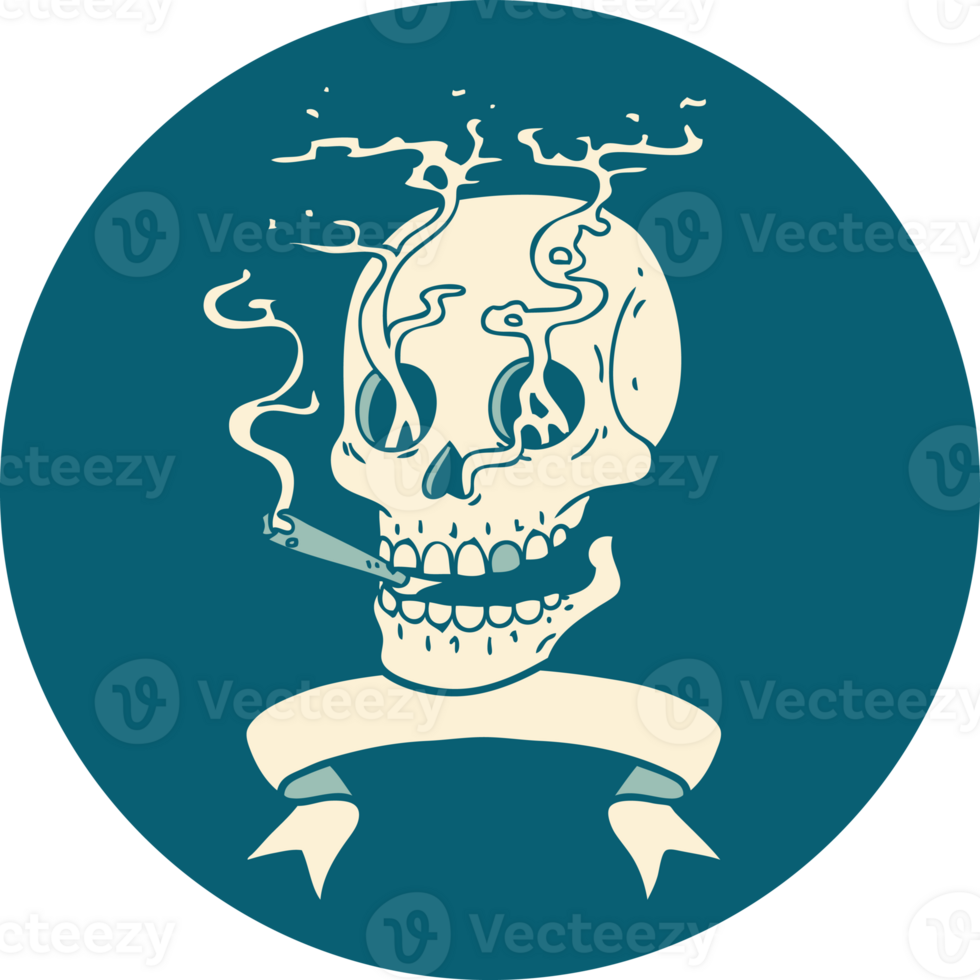 tattoo style icon with banner of a skull png