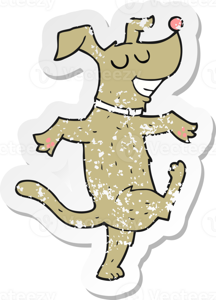 retro distressed sticker of a cartoon dancing dog png