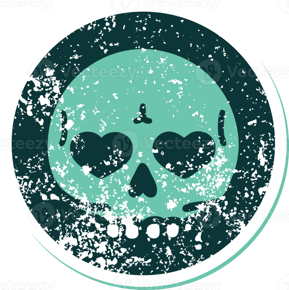 iconic distressed sticker tattoo style image of a skull png