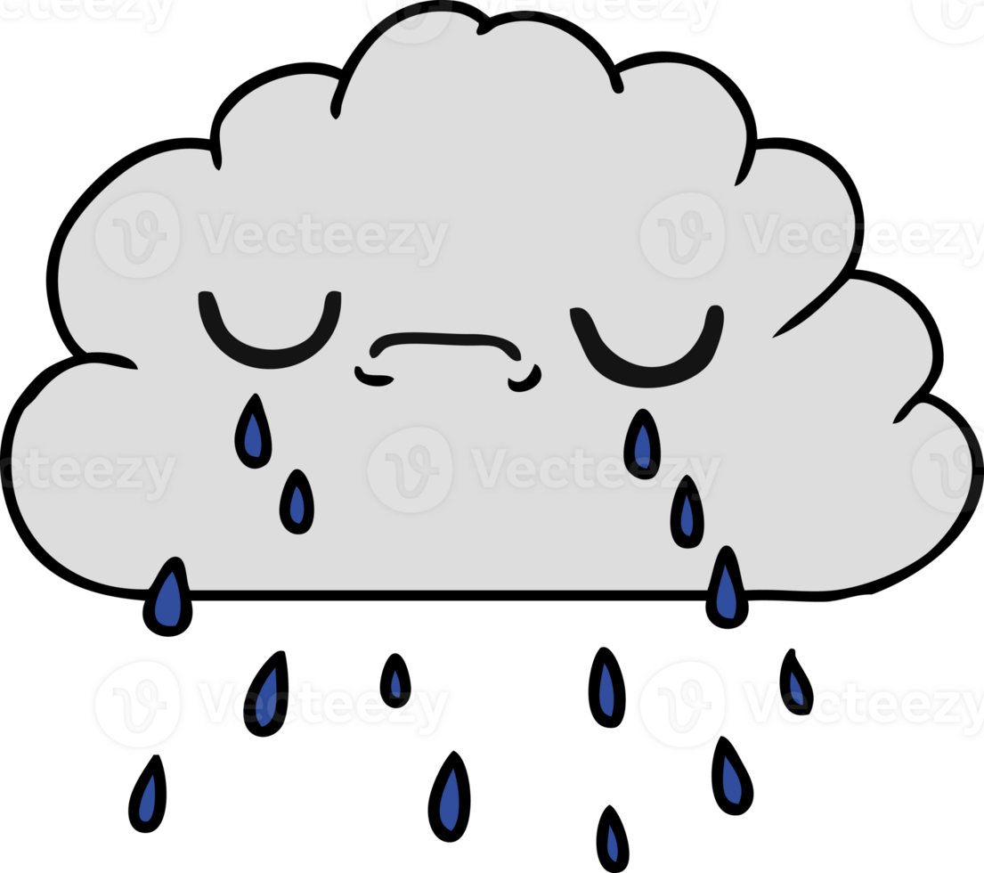 hand drawn cartoon of cute crying cloud png