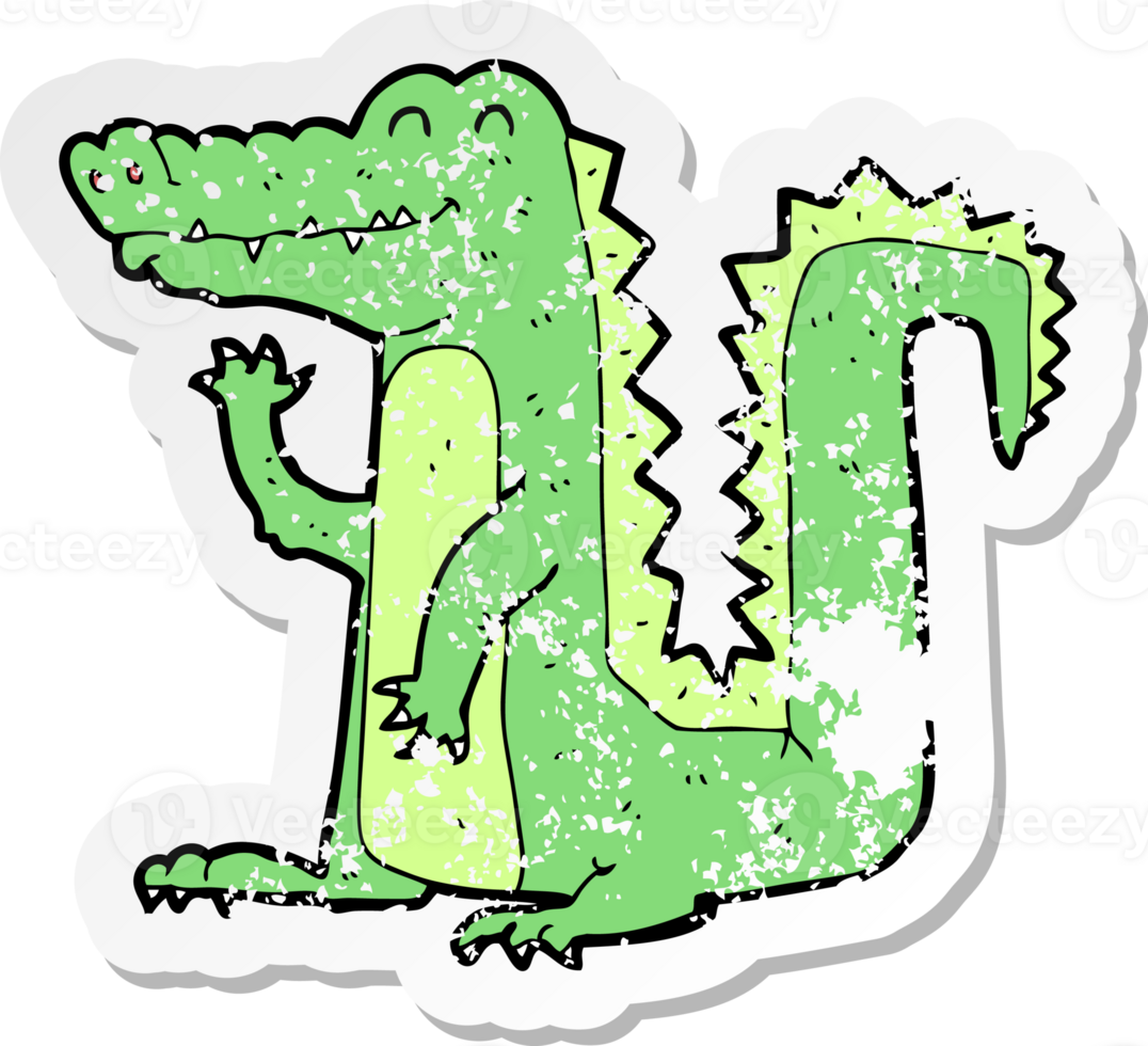 retro distressed sticker of a cartoon crocodile png