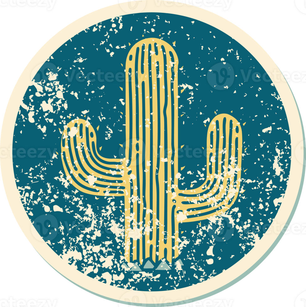 iconic distressed sticker tattoo style image of a cactus png