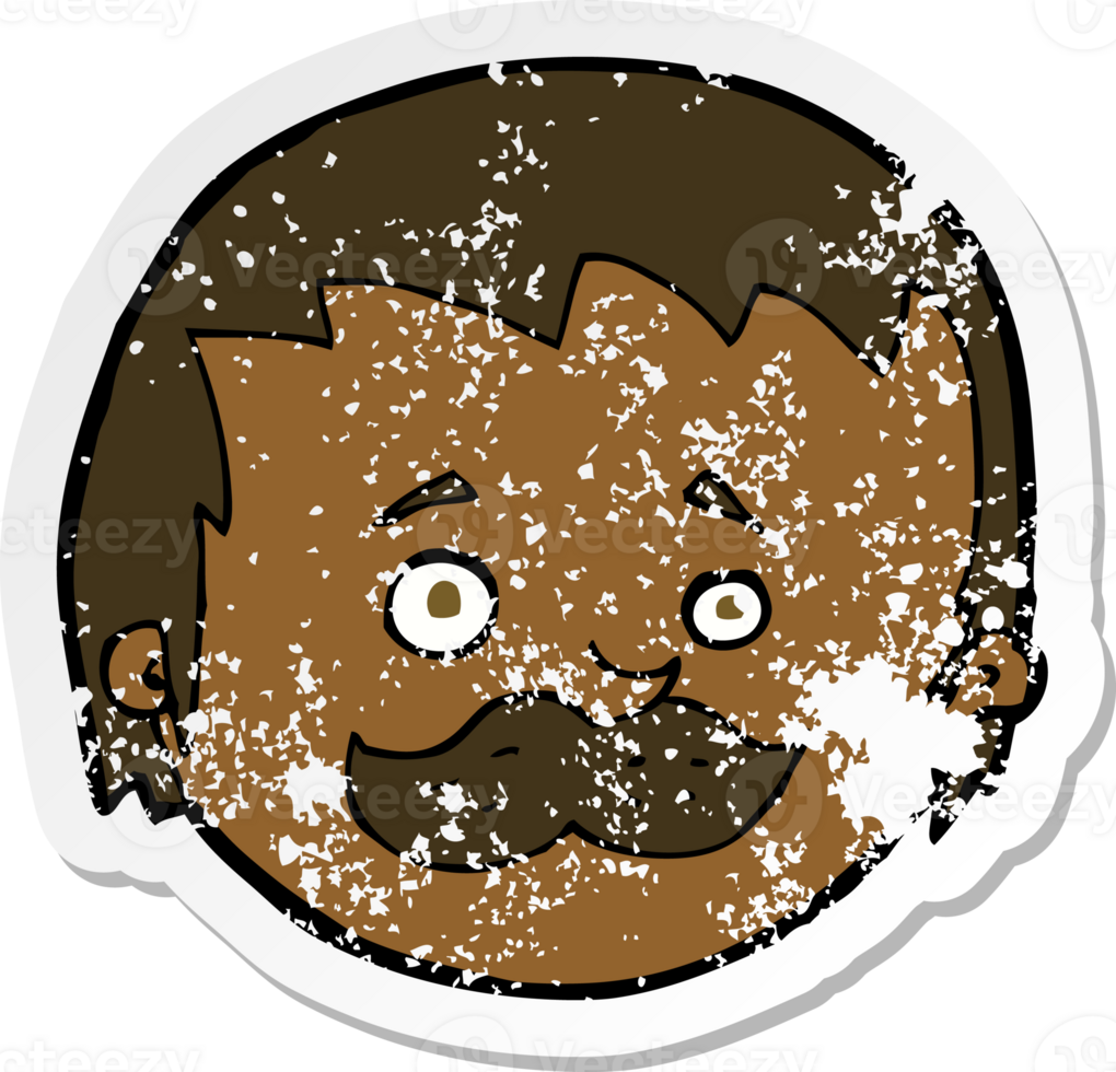 retro distressed sticker of a cartoon man with mustache png