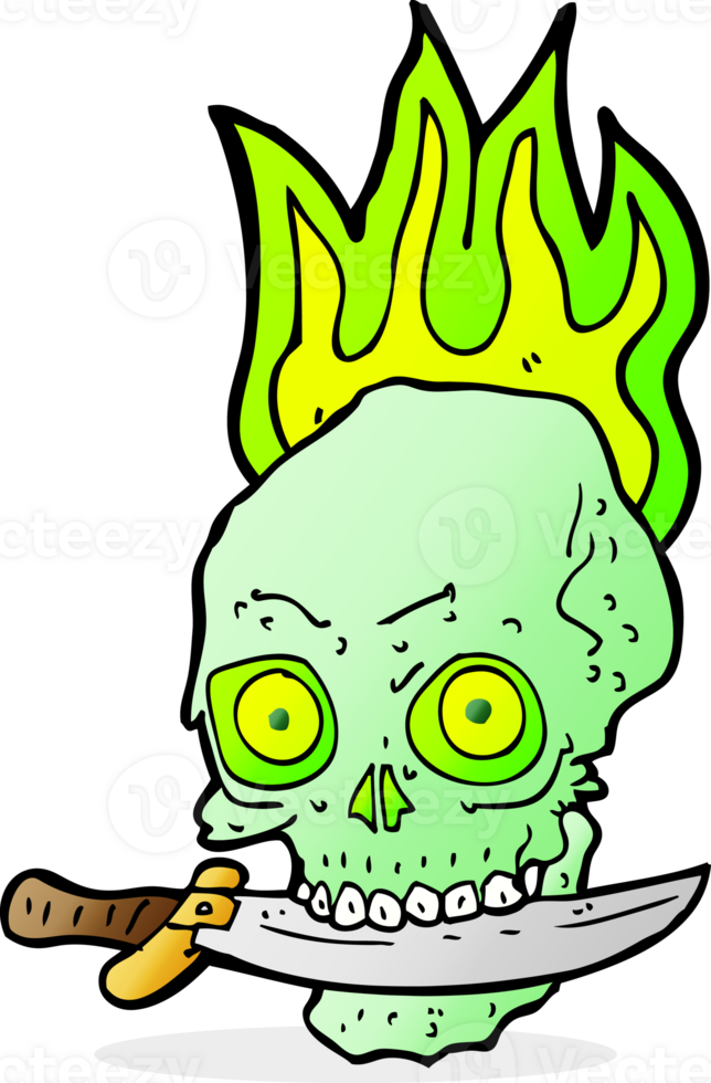 cartoon pirate skull with knife in teeth png