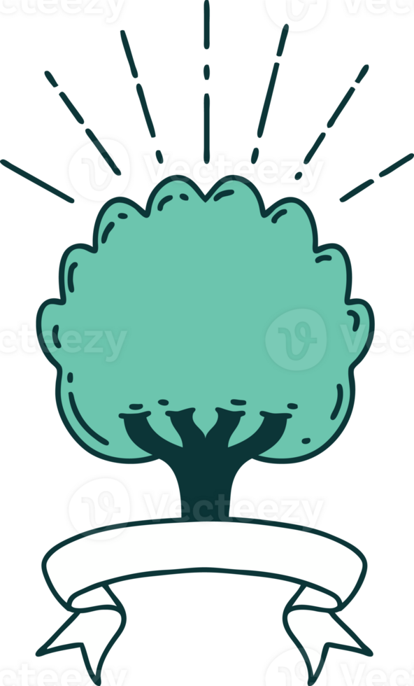 scroll banner with tattoo style tree png
