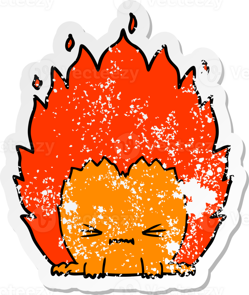 distressed sticker of a cartoon fire creature png