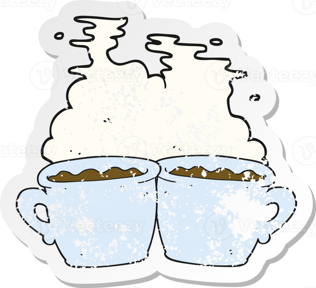 retro distressed sticker of a cartoon old coffee cup png