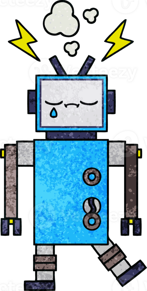 retro grunge texture cartoon of a robot png
