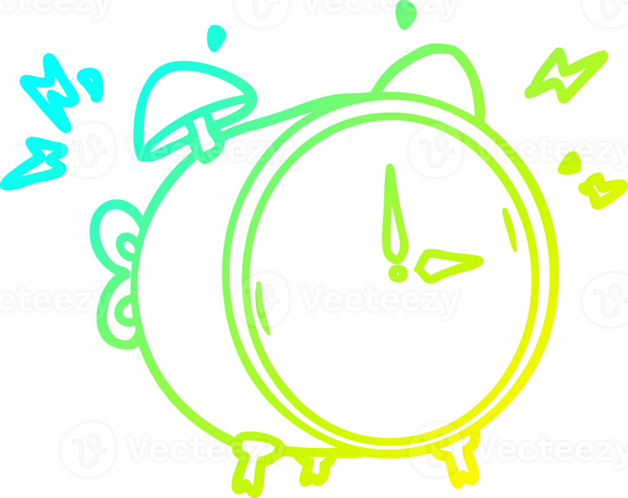 cold gradient line drawing of a cartoon ringing alarm clock png