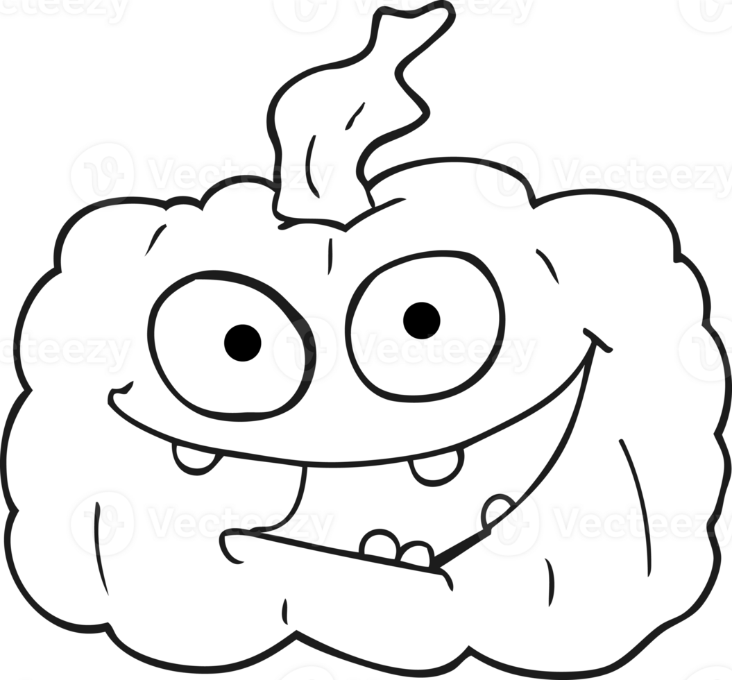 hand drawn black and white cartoon pumpkin png