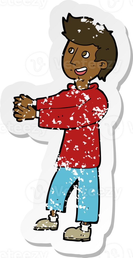retro distressed sticker of a cartoon happy man png