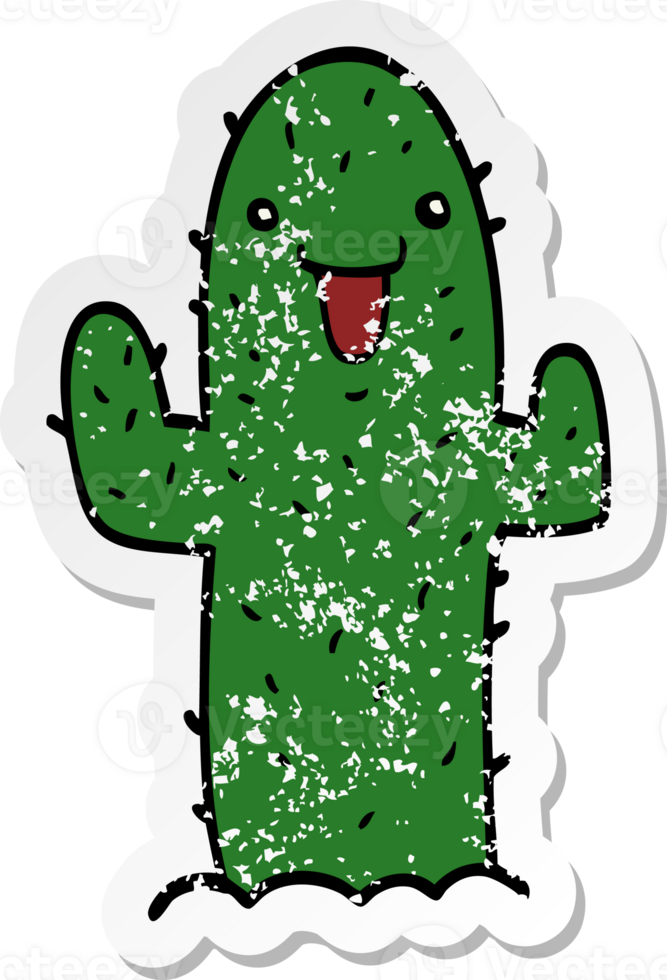 distressed sticker of a cartoon cactus png