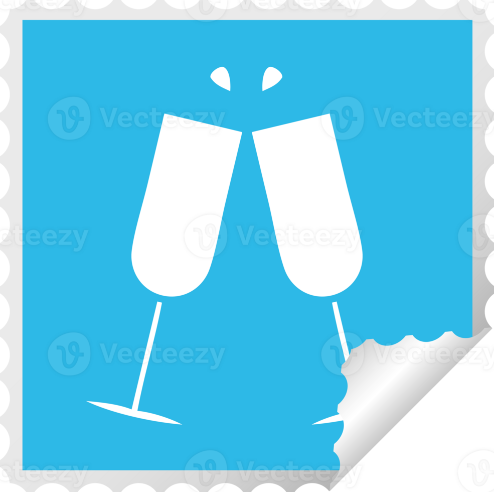 square peeling sticker cartoon of a clinking champagne flutes png