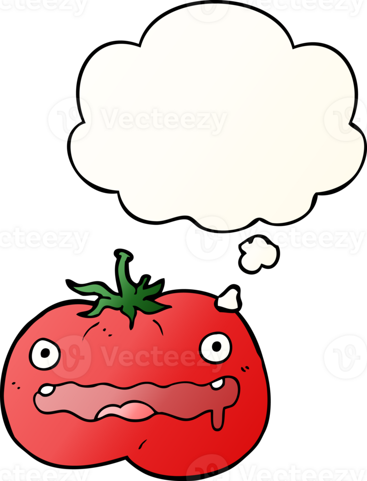 cartoon tomato with thought bubble in smooth gradient style png