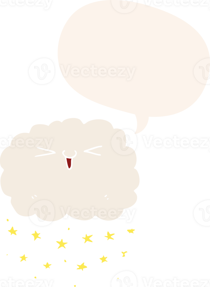 happy cartoon cloud with speech bubble in retro style png
