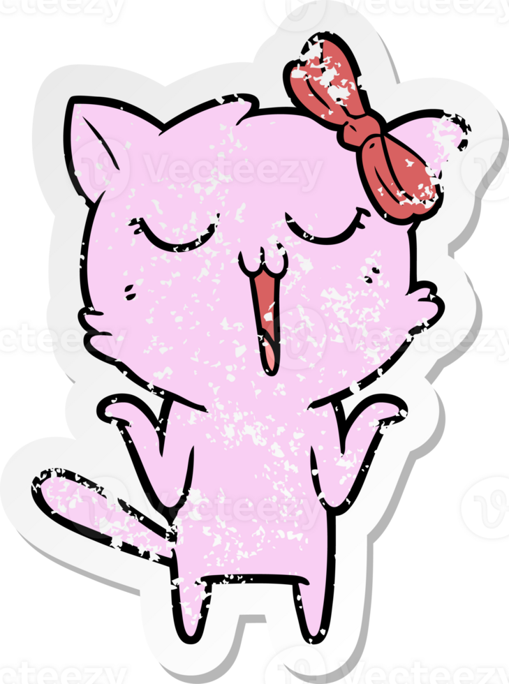 distressed sticker of a cartoon cat png