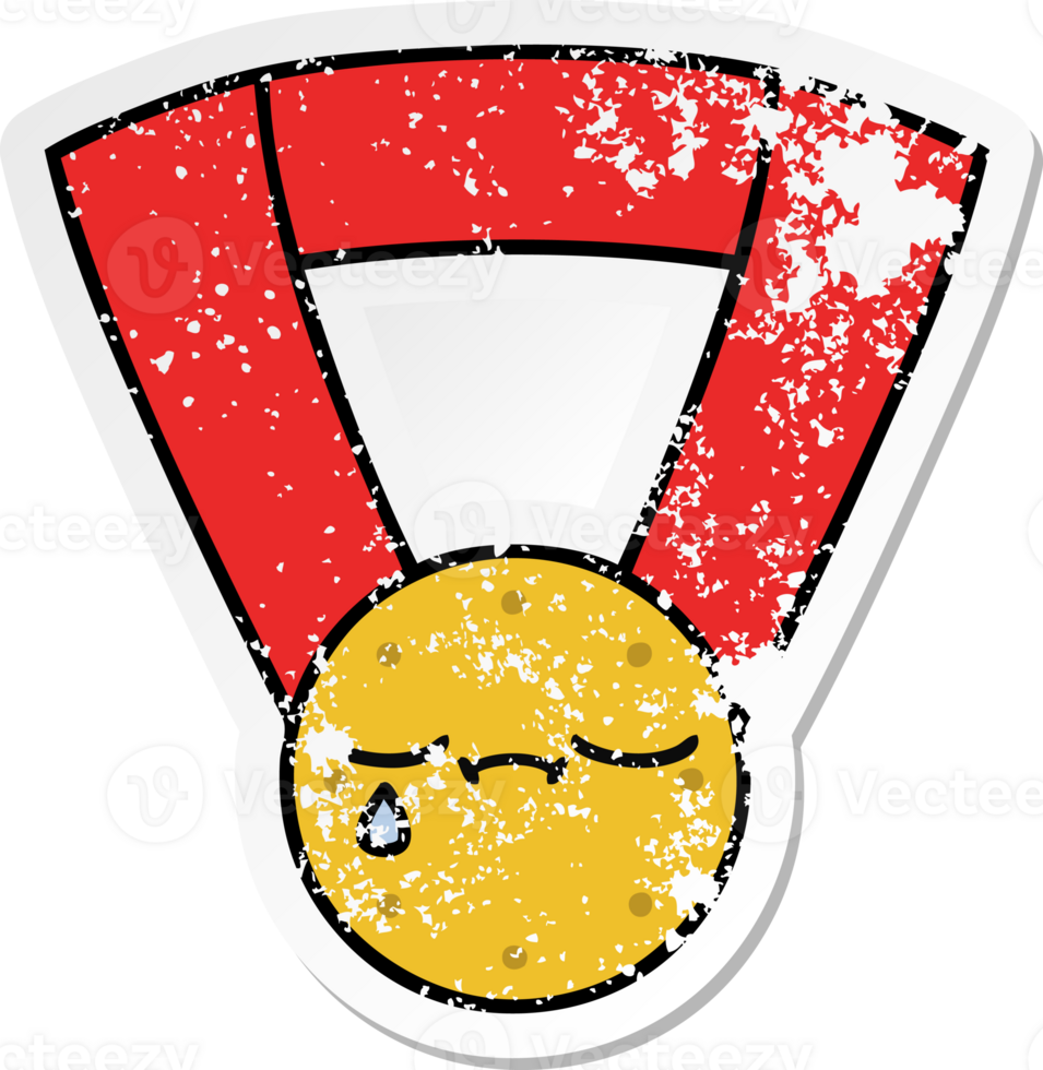 distressed sticker of a cute cartoon gold medal png