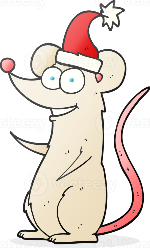 hand drawn cartoon mouse wearing christmas hat png