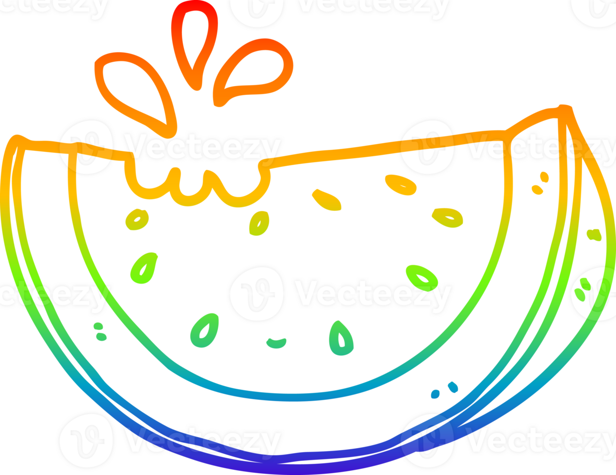 rainbow gradient line drawing of a cartoon watermelon png