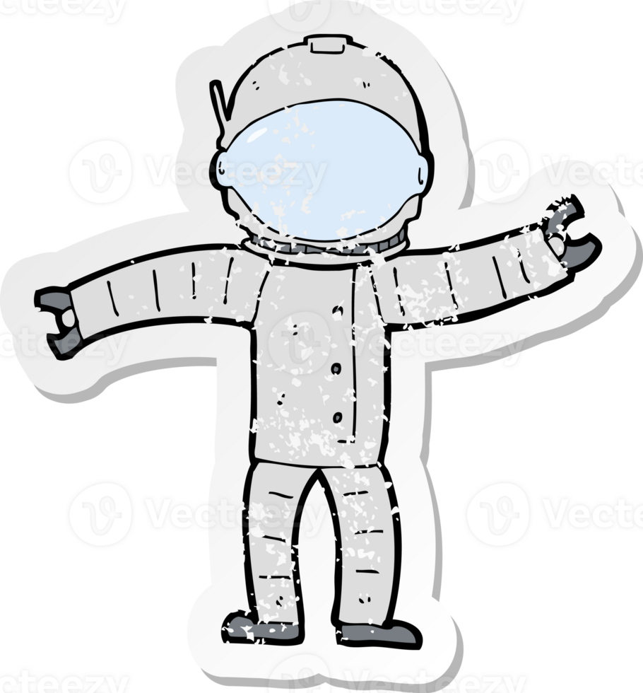 retro distressed sticker of a cartoon astronaut png