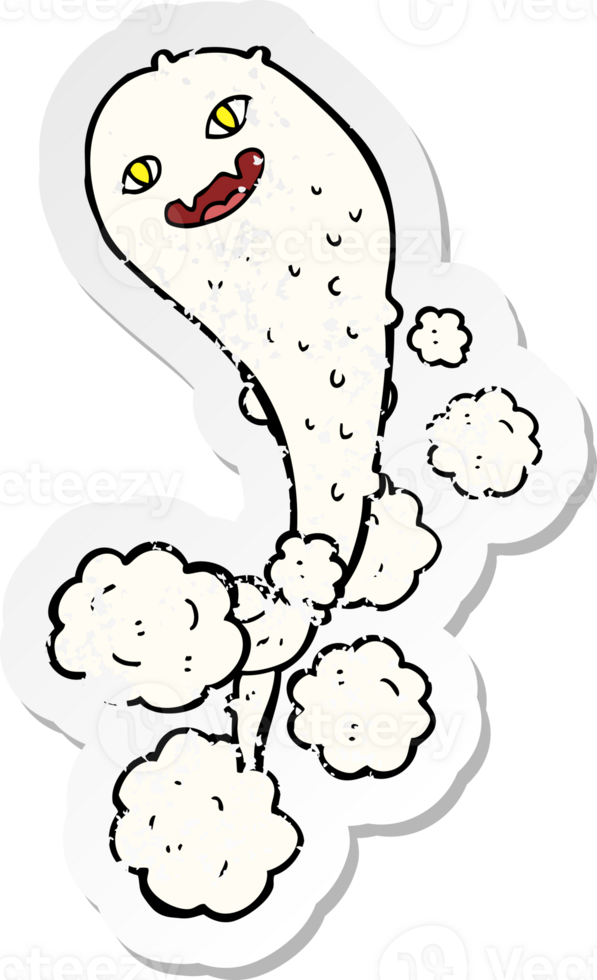 retro distressed sticker of a cartoon spooky ghost png