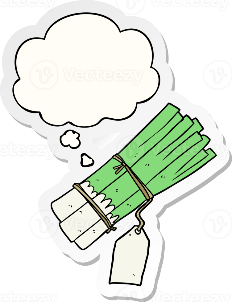 cartoon organic leeks with thought bubble as a printed sticker png
