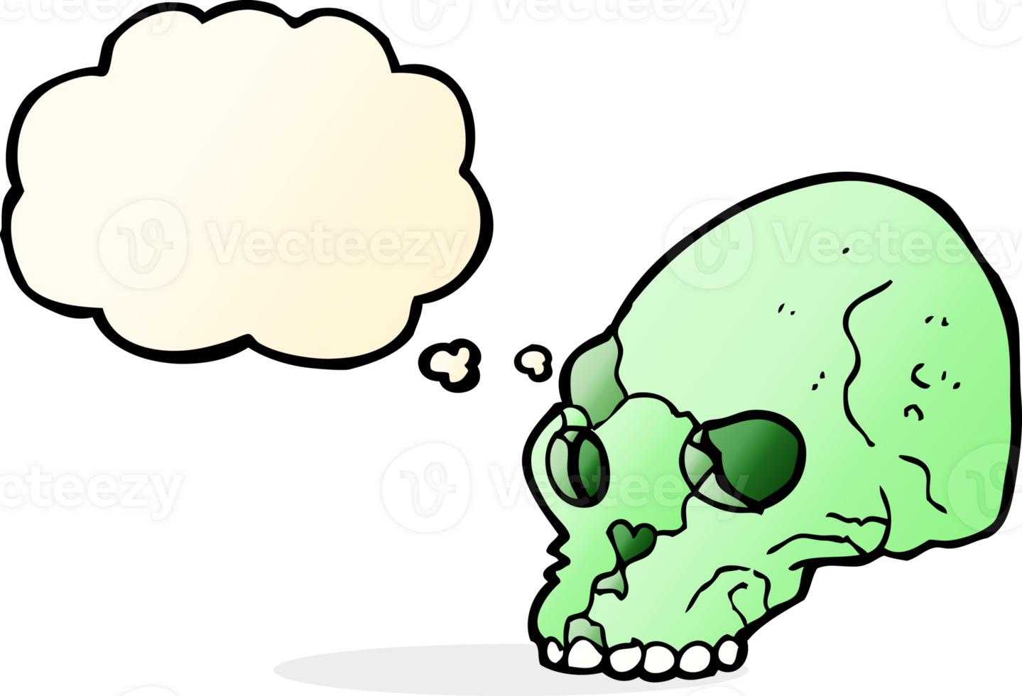 cartoon spooky skull with thought bubble png