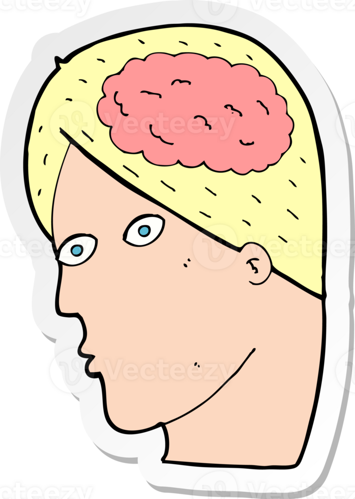 autocollant d'une tête de dessin animé avec le symbole du cerveau png