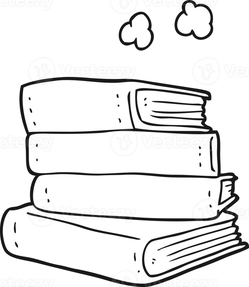 hand drawn black and white cartoon stack of books png