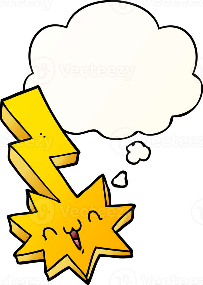 cartoon lightning bolt with thought bubble in smooth gradient style png