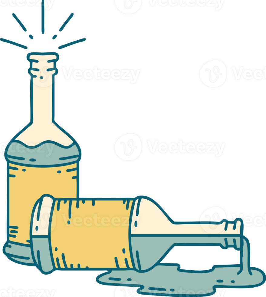 illustration av en traditionell tatuering stil öl flaskor png