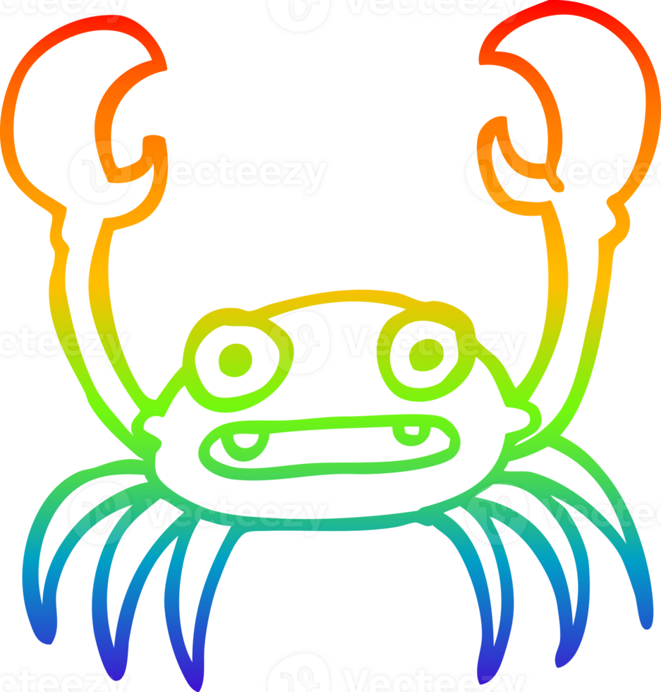 rainbow gradient line drawing of a cartoon crab png