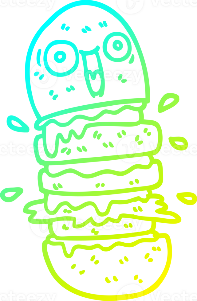 cold gradient line drawing of a cartoon burger png