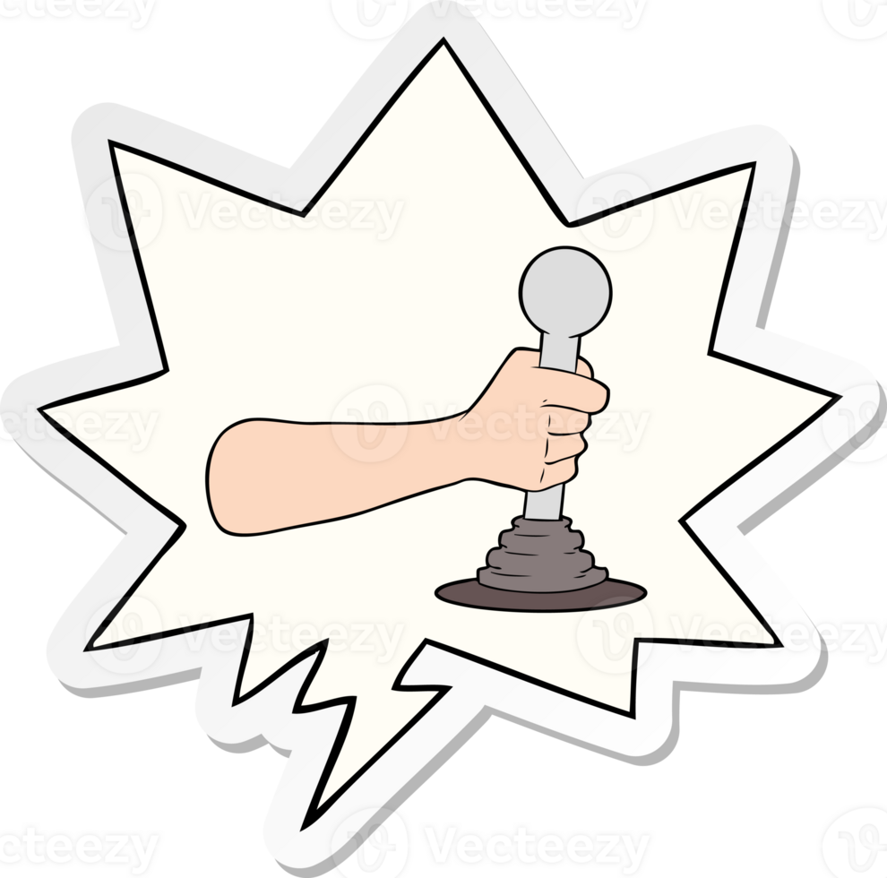 cartoon hand pulling lever with speech bubble sticker png
