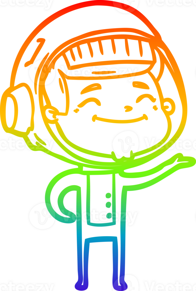 rainbow gradient line drawing of a happy cartoon astronaut png