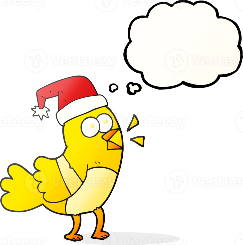 hand drawn thought bubble cartoon bird wearing christmas hat png
