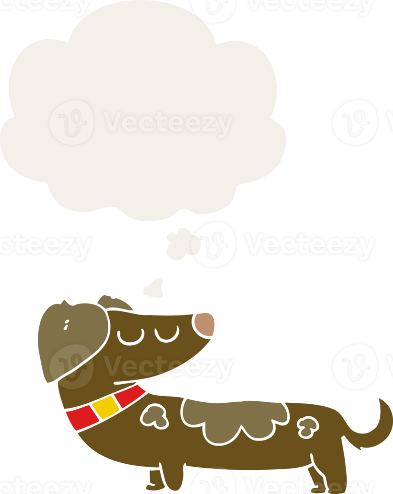 cartoon dog with thought bubble in retro style png