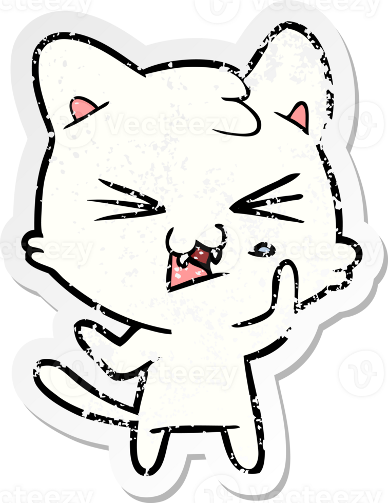 distressed sticker of a cartoon cat png