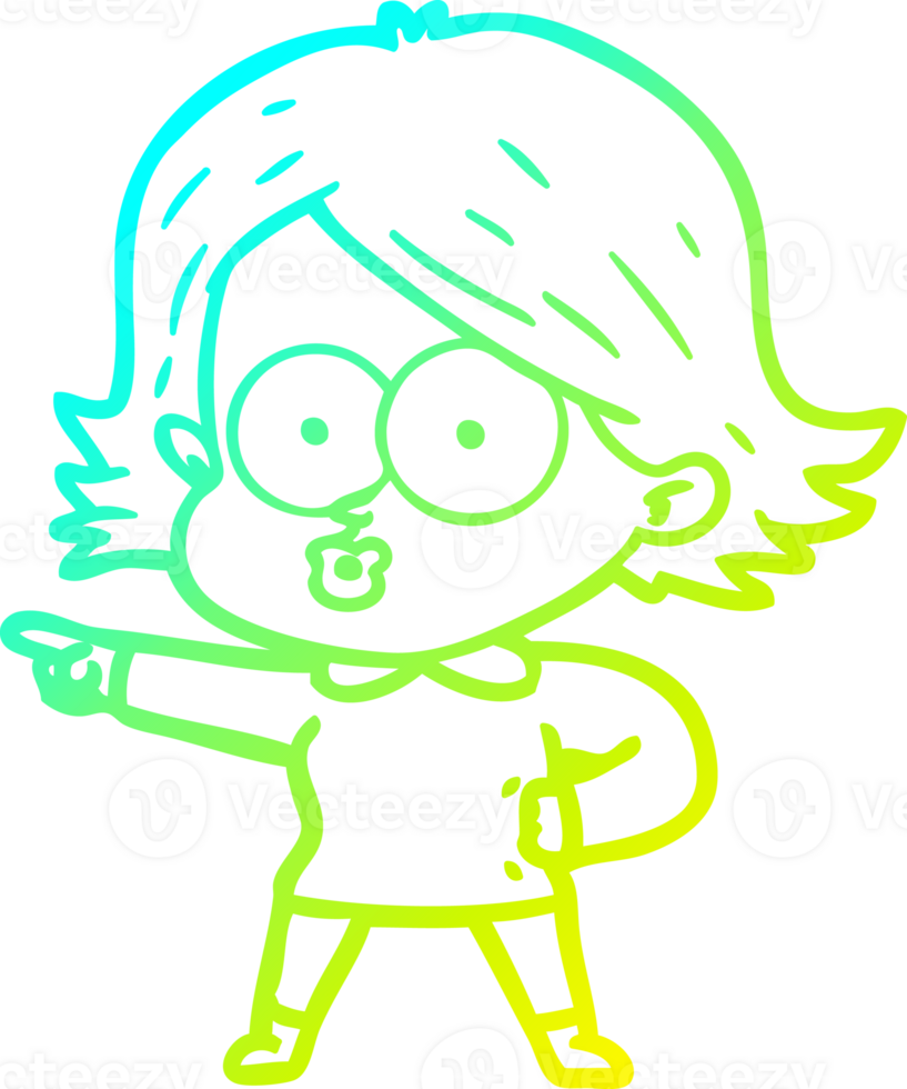 cold gradient line drawing of a cartoon girl pouting png