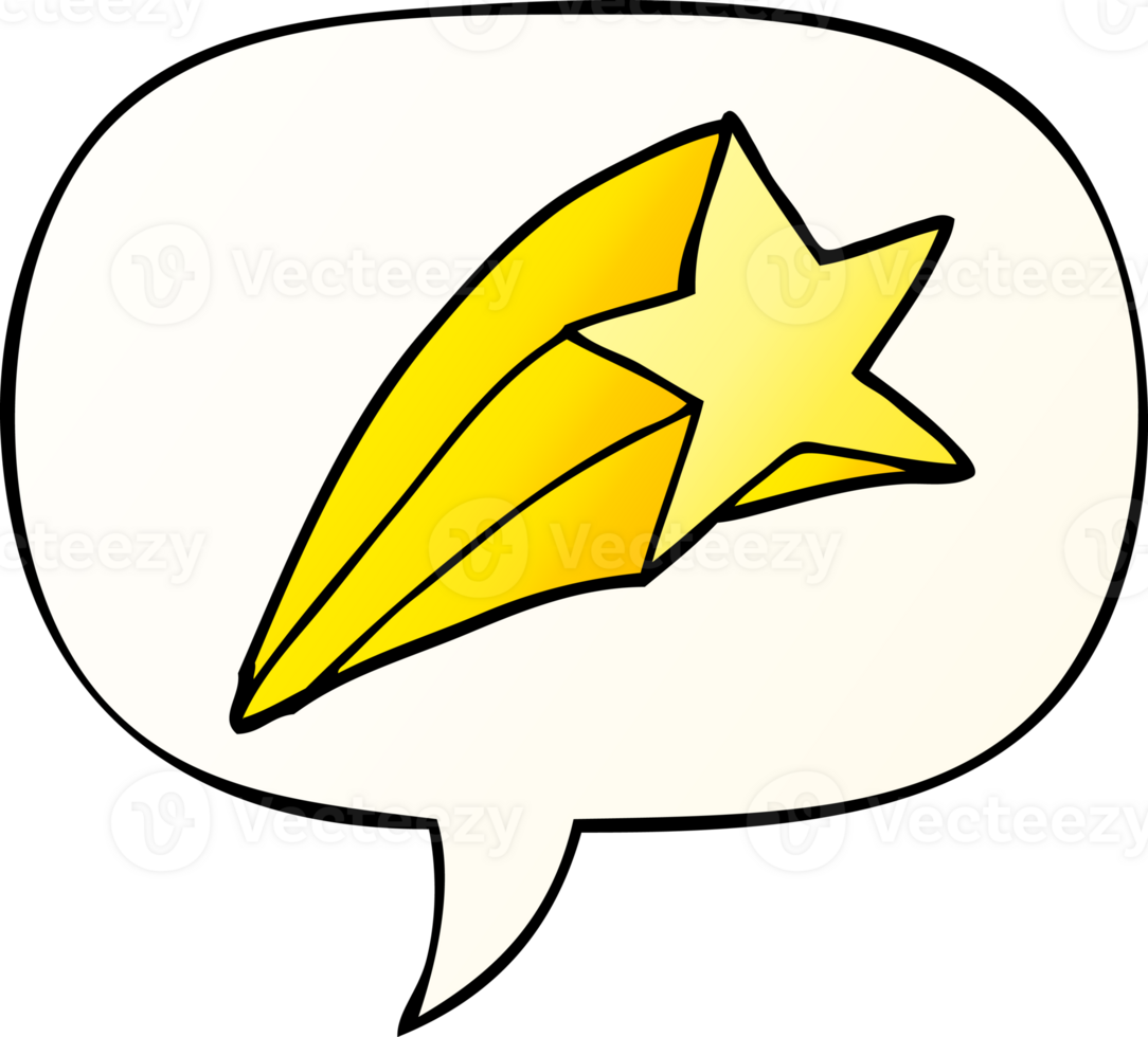 cartoon shooting star with speech bubble in smooth gradient style png